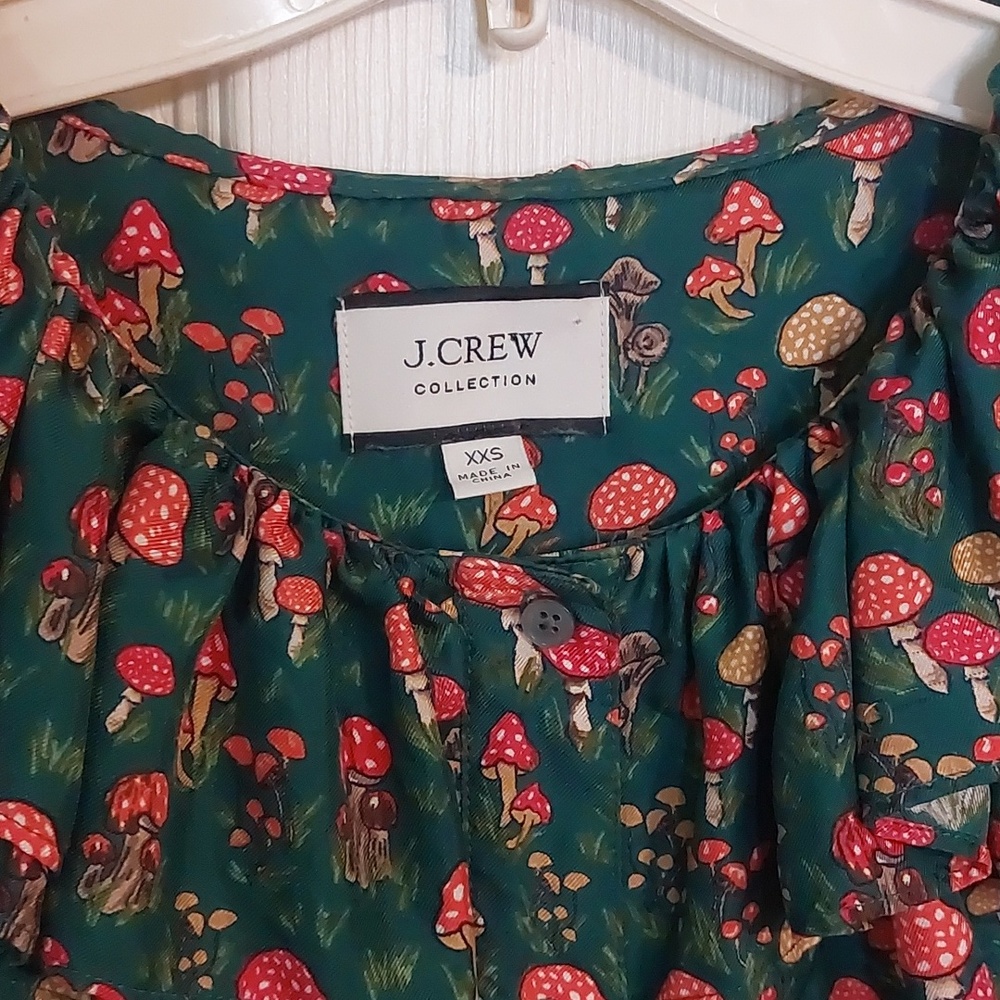 J. Crew Green Silk Mushroom Ruffle-Neck Blouse - Picture 4 of 7